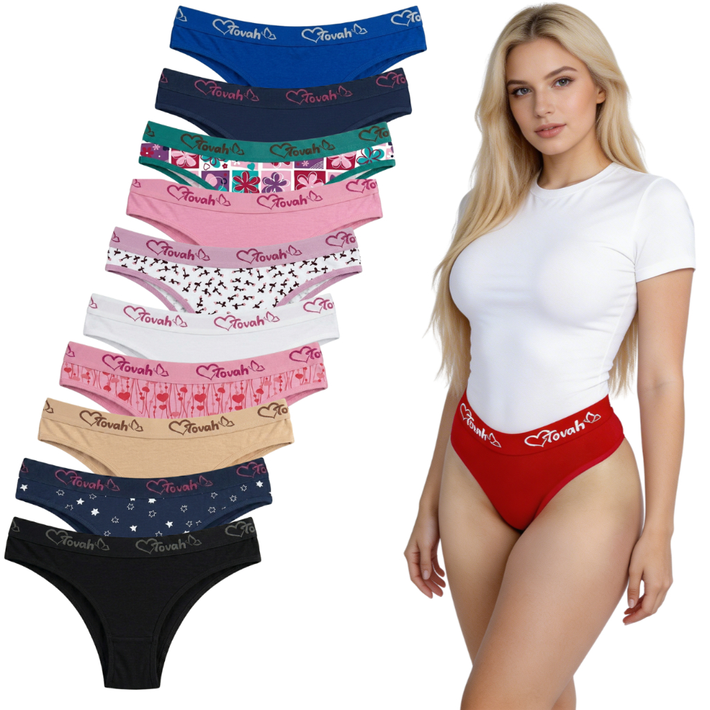 Kit com  10 Calcinhas Femininas Tanga Algodão Elastico Exposto  Cotton