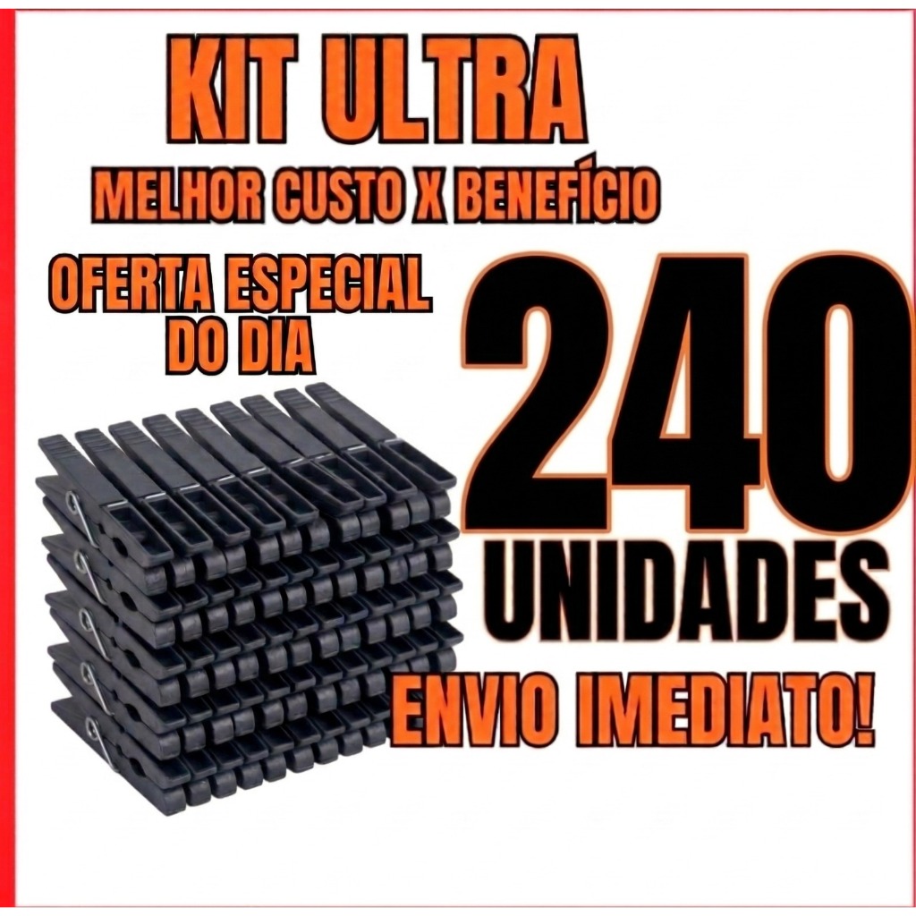 Kit 240 Prendedores de Roupa Plastico Preto Resistente Antiderrapante Alta Durabilidade Varal Reforçado