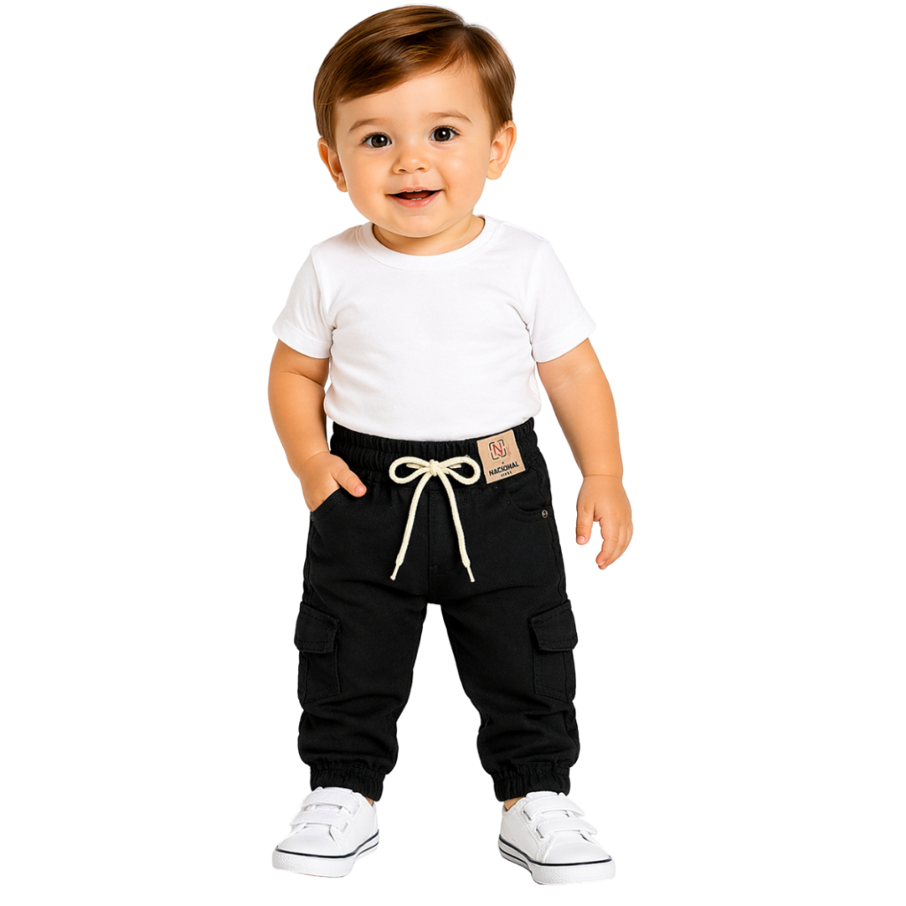Calça Jeans Infantil Masculina Jogger com Elástico Confortável Bebê do P ao 3 Anos