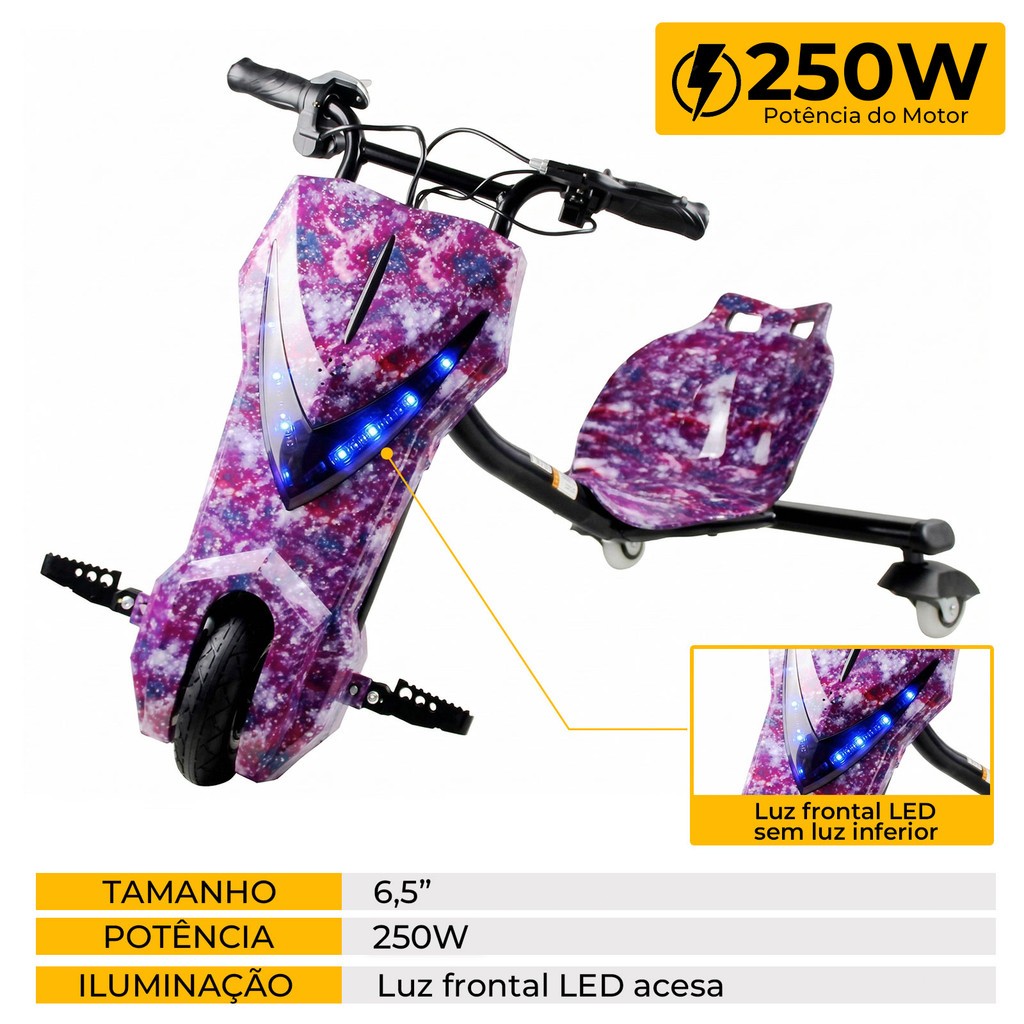 Triciclo Drift Elétrico 6.5"/8" Infantil 250W/​350W | Bluetooth, LED, 3 Velocidades, Suspensão a Mola #Crianças