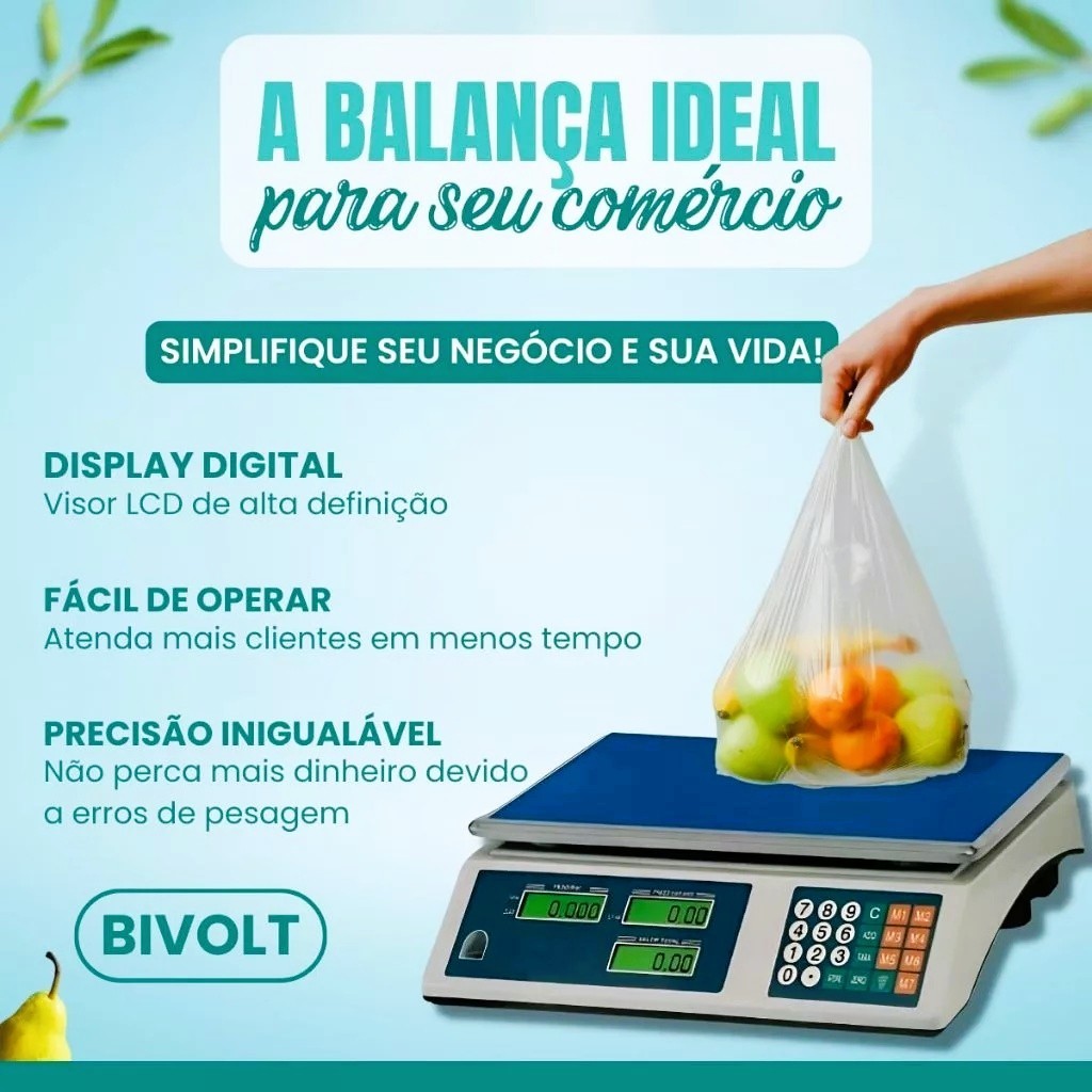 Balança Digital 40 Kg Bivolts 110/220V Eletrônica Recarregável Balança Digital Para Comercial