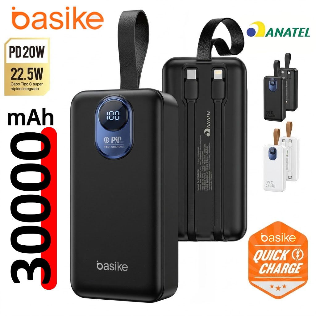 BASIKE Carregador Portátil Portátil Grande 30000mAh Turbo 22.5W Carregador Portátil Para IPhone Samsung Android Entrada