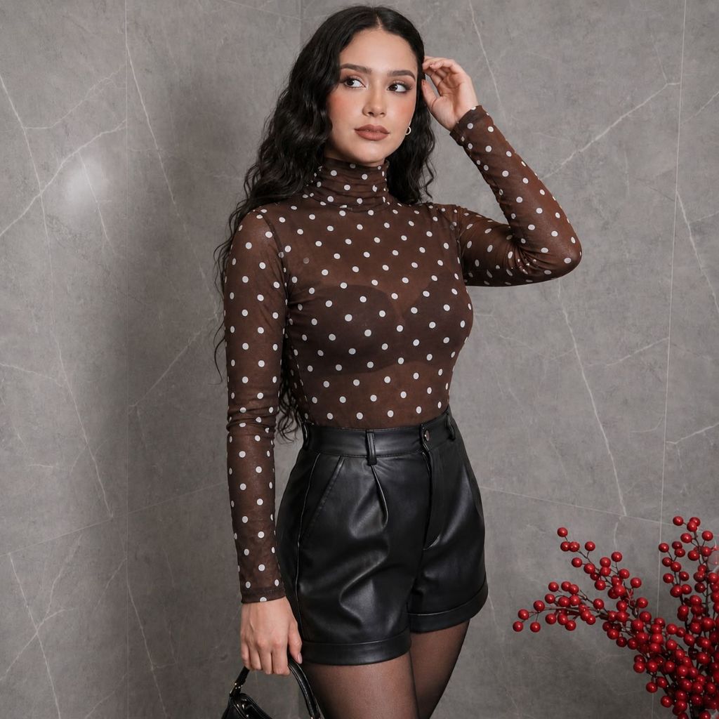 Blusa de Tule  Feminino Estampado Manga Longa Transparente – Estilo e Sensualidade!