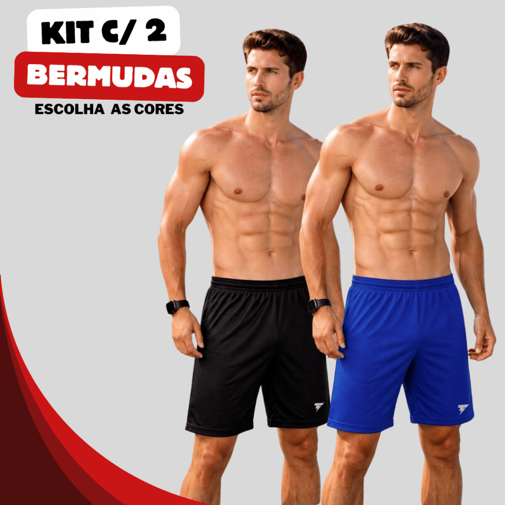 Kit com 2 Bermudas de Futebol Calção em Poliéster Shorts Esportivo