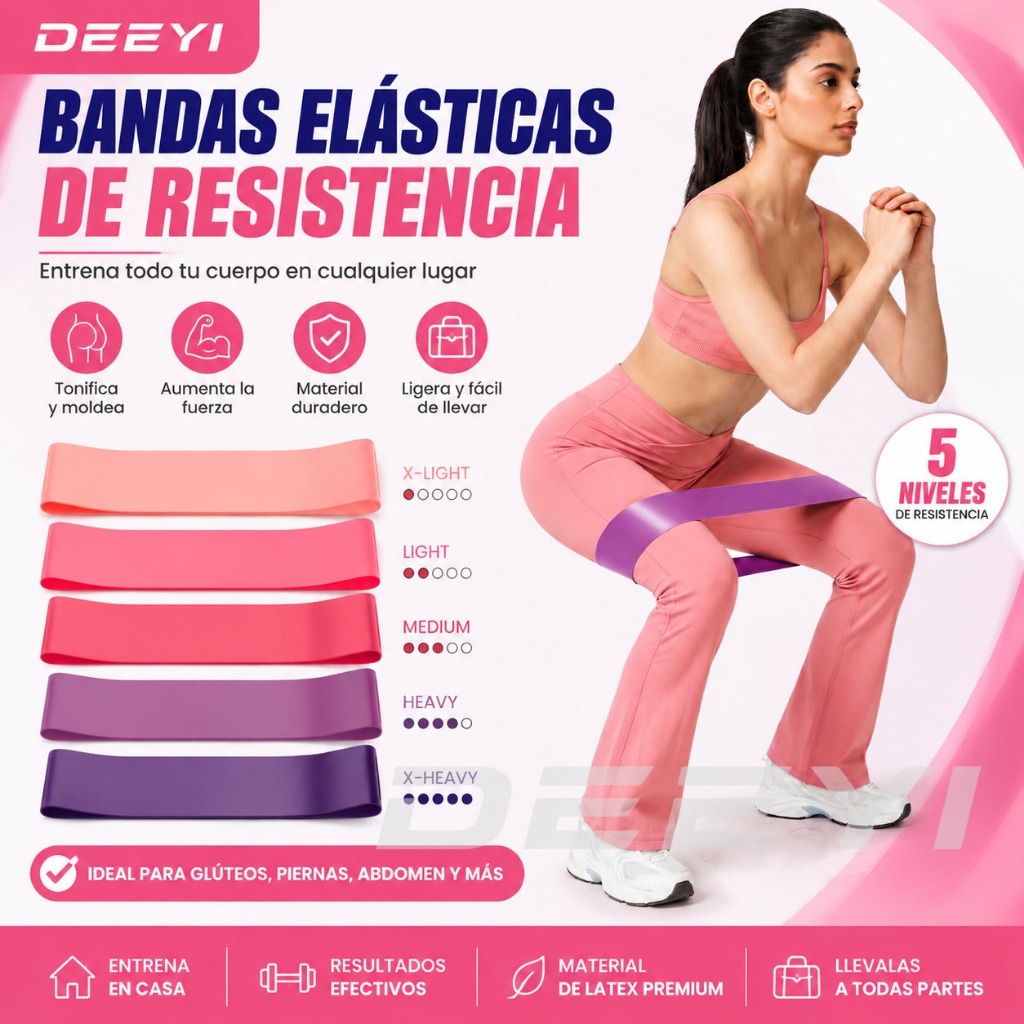 DEEYI Conjunto De 5 Faixas Elásticas Circulares Ideal Para Treinamento De Força Alongamento Pilates e Yoga (Unissex)