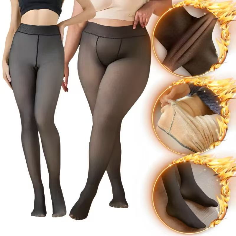 Meia-Calça Térmica Forrada Peluciada Translúcida de Lã Feminina Super Elástica Slim 220g-Tamanho Unico