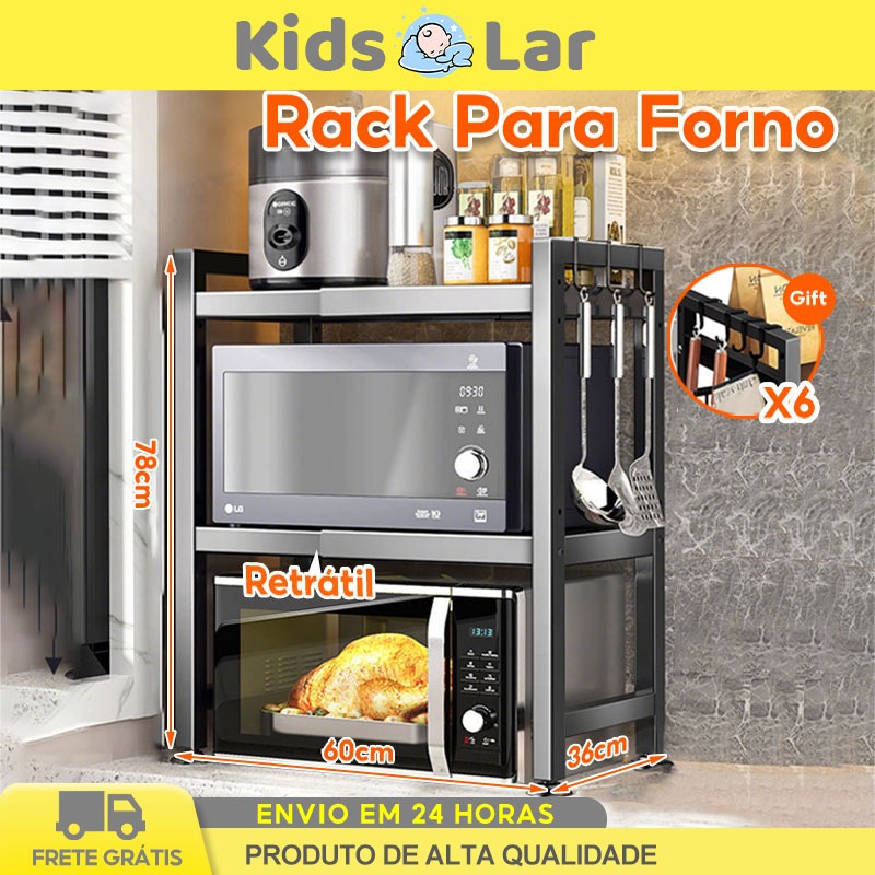 Rack Suporte Para Microondas Prateleira Organizador Ajustável de Cozinha