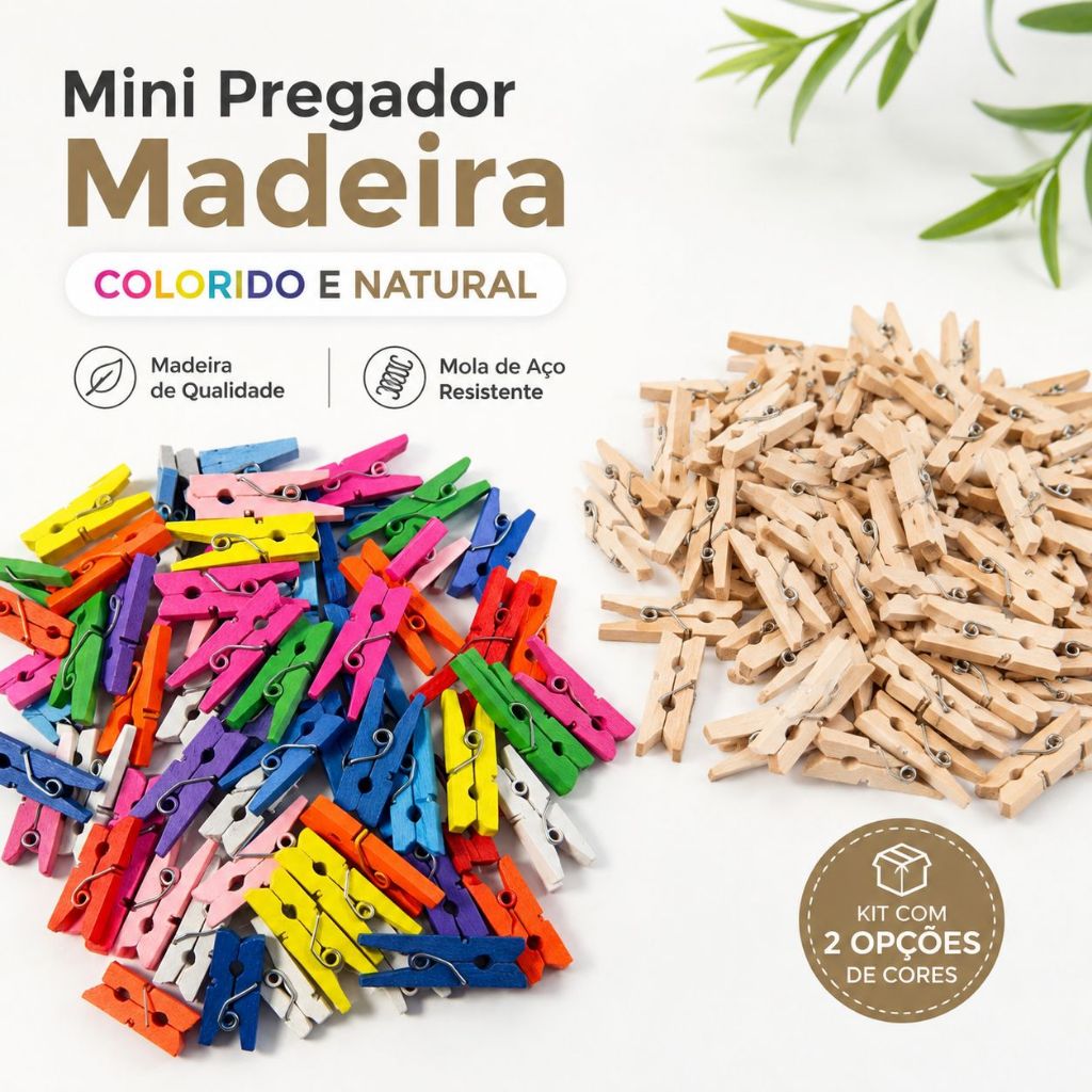 Mini pregador/Mini prendedor De Madeira 2,5cm Coloridas E Natural pacote Varal De Foto Mural Memory