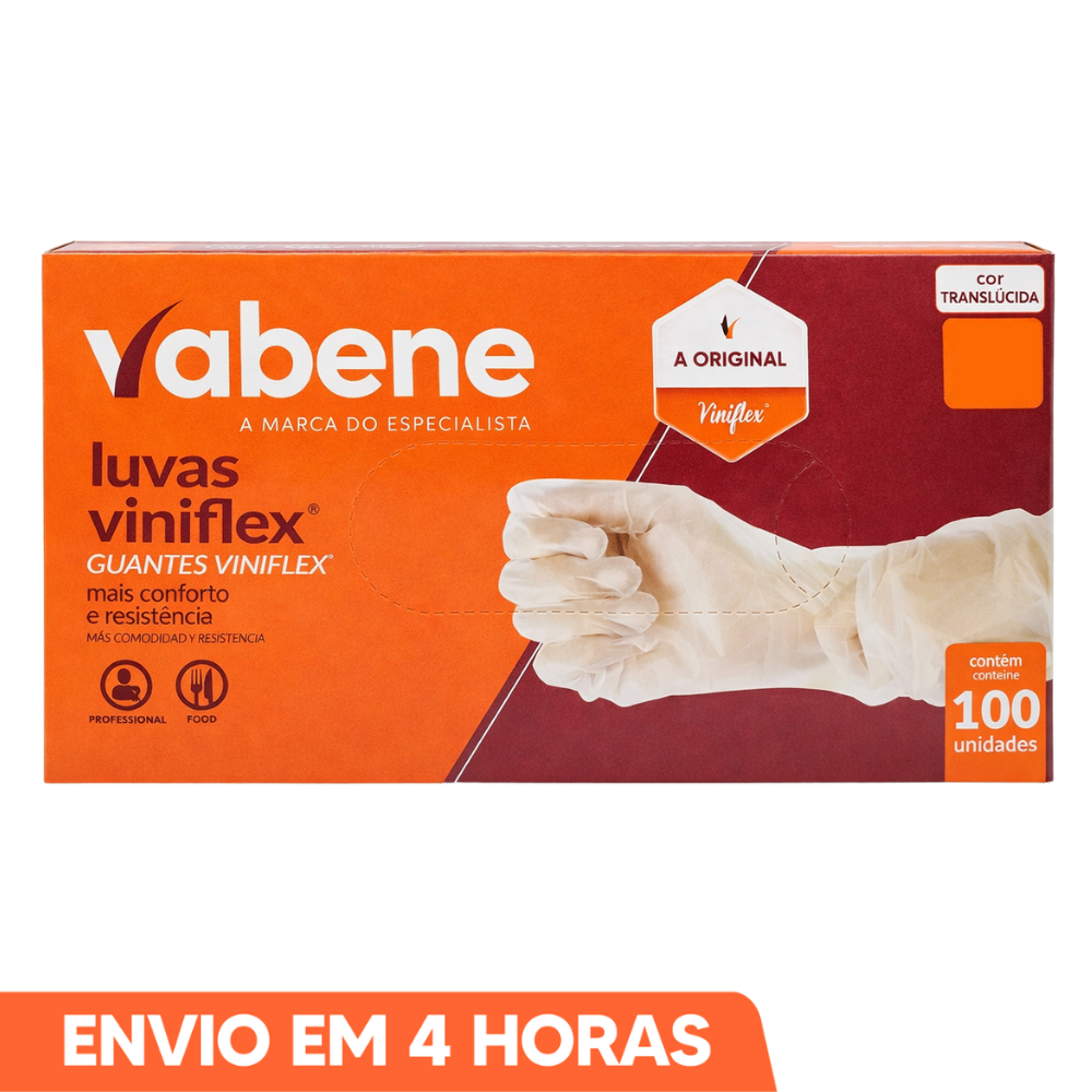 Luva Descartável Transparente Sem Pó TPE Vinil Viniflex 100un Vabene