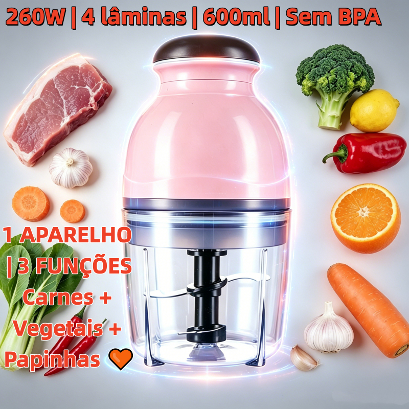 Mini Moedor Elétrico De Carne De Alimentos Picador De Frutas 600ml 110v 260W Envio Imedaito