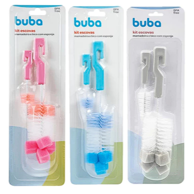 Escova para Mamadeira com Escova BUBA 3 Cores Lava Mamadeira e Bicos