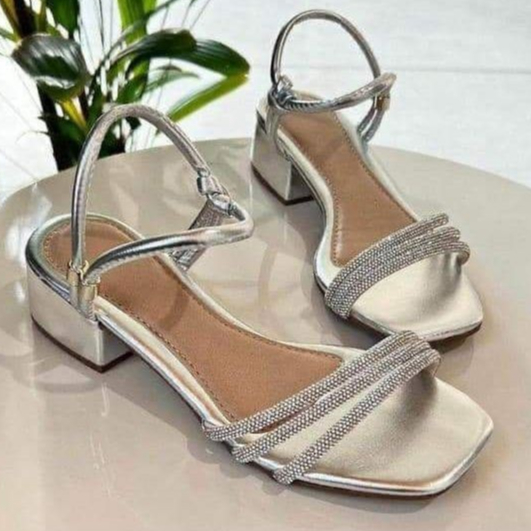 Sandália Feminina strass saltinho de brilho T3STS