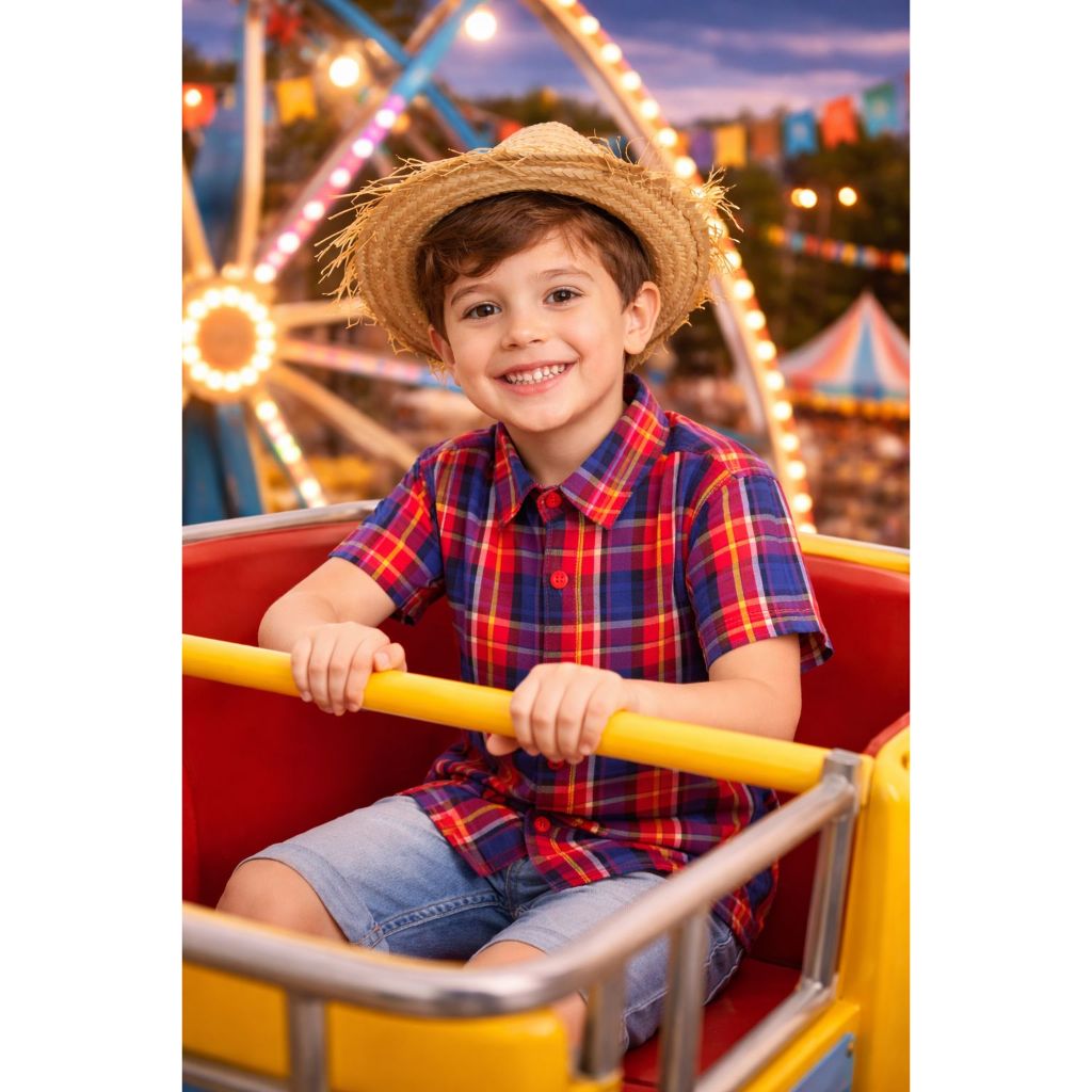 Camisa Festa junina Infantil Criança Xadrez Arraial Meninos Outono Inverno Quadriculada Xadrez