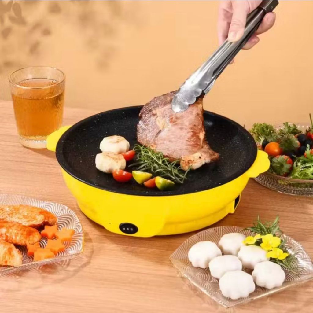 Panela Elétrica Grill Antiaderente Portátil | Churrasqueira Elétrica Sem Fumaça | Frita, Grelha e Cozinha Rápido
