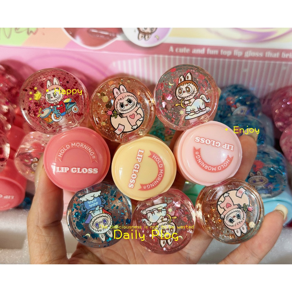 Kit 3 ou 6 Gloss Labial Labubu Fofo Spinner Brilho Labial que Muda de Cor Hidratante com Glitter