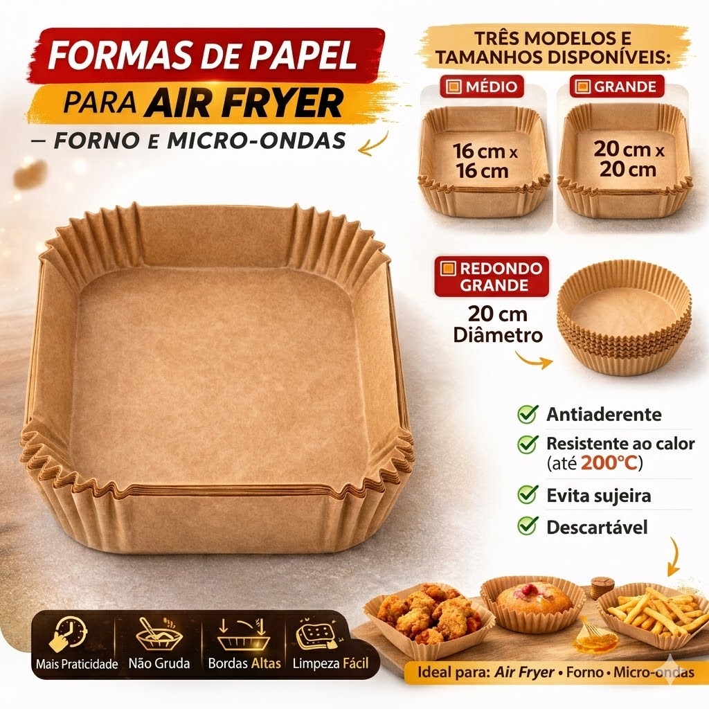 Formas Assadeira Papel Manteiga Descartável Para Air Fryer Sem Sujeira