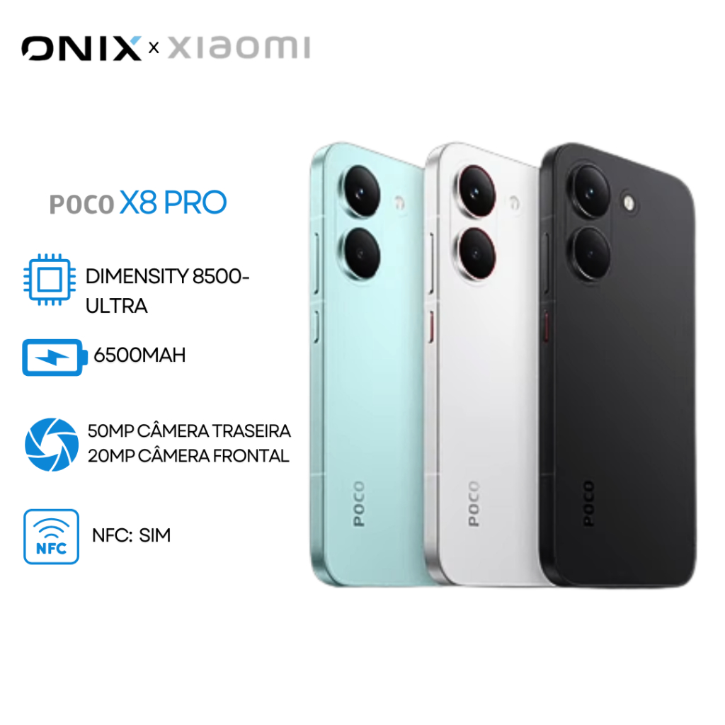 Xiaomi Poco X8 PRO 5G, Versão Global, MediaTek Dimensity 8500-Ultra, Bateria 6500mAh, Câmera 50MP