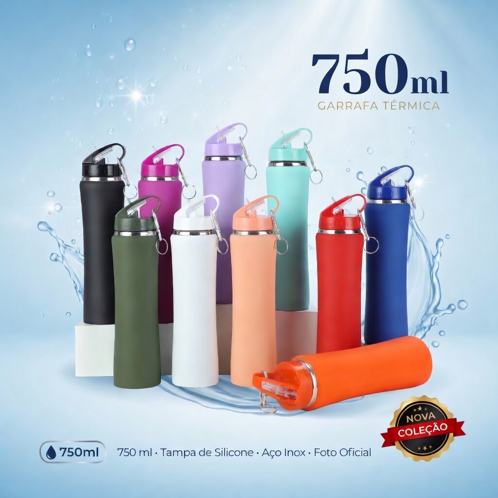 Garrafa Térmica Inox 750ml Conserva Bebidas Quentes e Frias Inox Premium Tampa Antivazamento