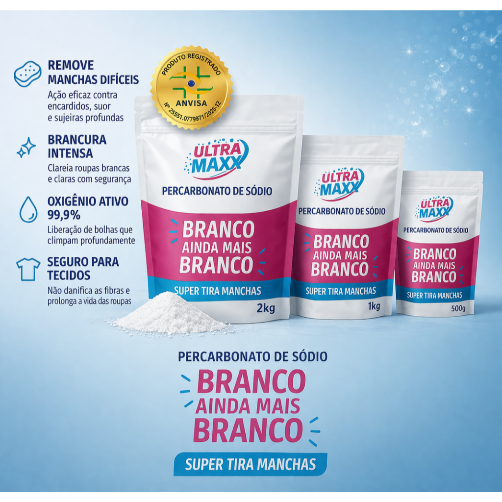 Percarbonato de sódio PURO Granulado CLAREADOR ROUPAS BRANCAS