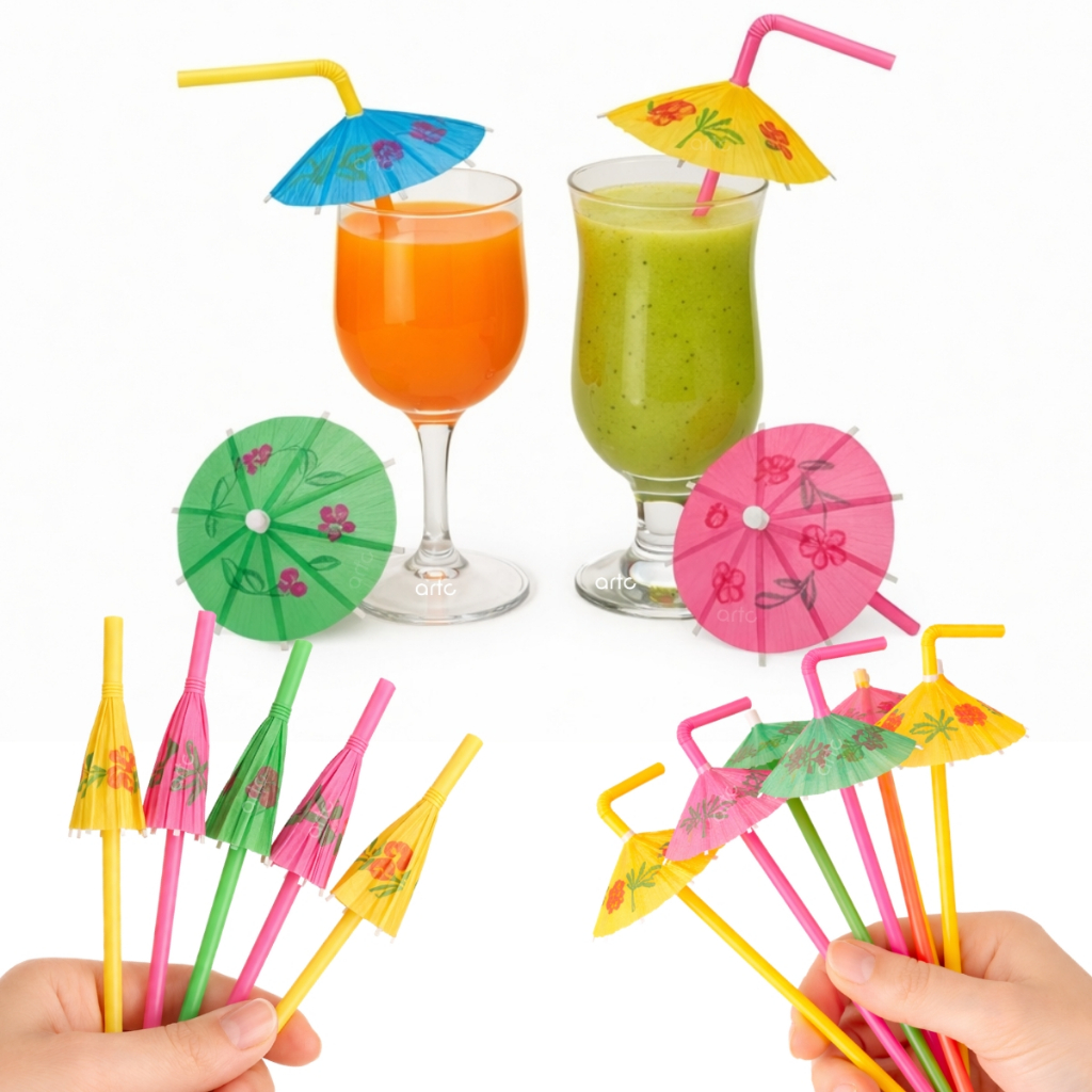 Kit 40/120 Unidades - Canudo Guarda Chuva Descartável Para Drink Festa Coquetel Decorativo
