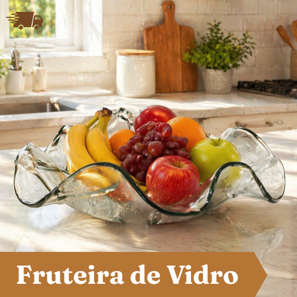Fruteira de Vidro Decorativa Ondulada – Centro de Mesa Elegante para Cozinha Moderna