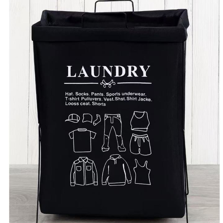 48L Cesto de Roupa Suja Dobrável Grande com Suporte Metálico Organizador Laundry