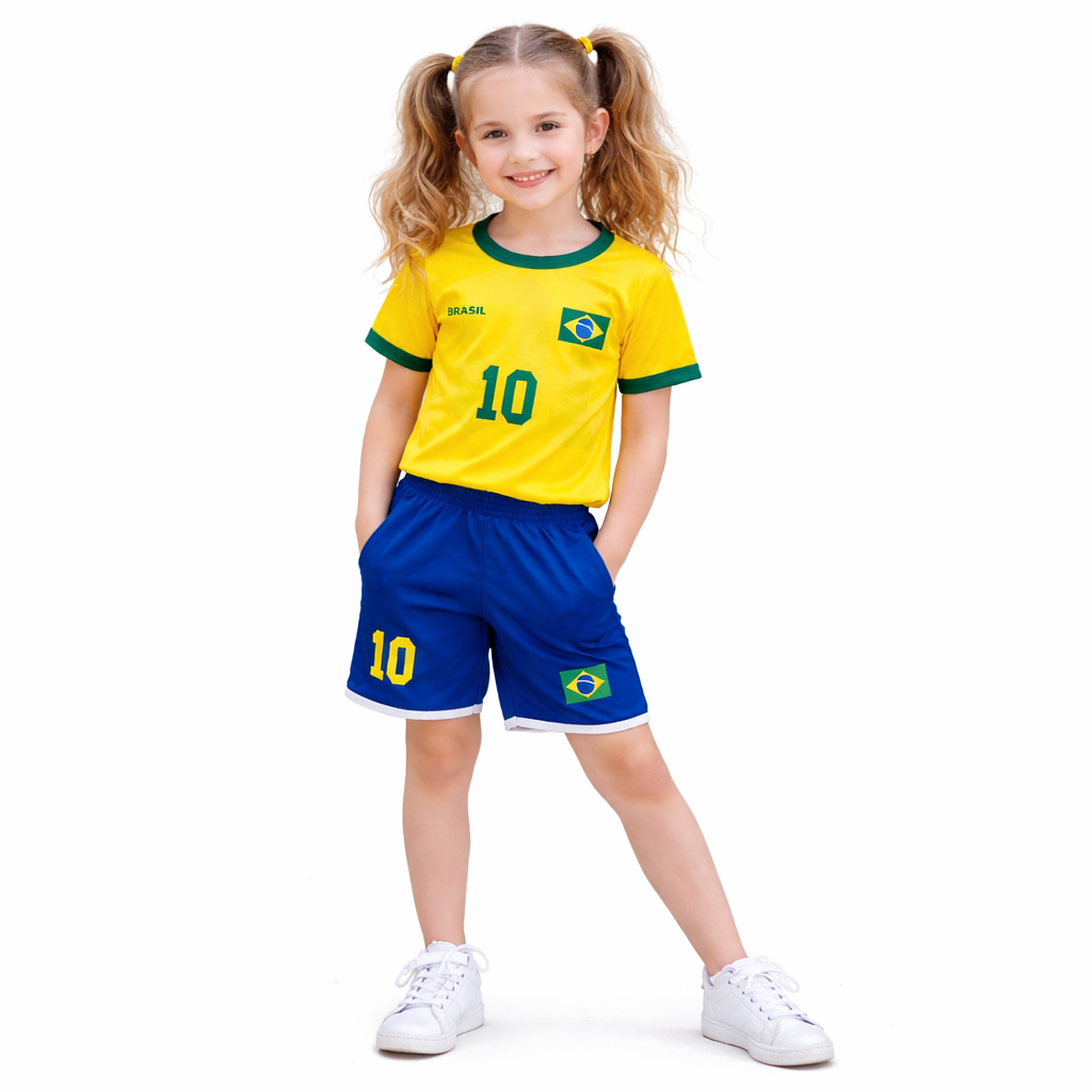 Conjunto Infantil Menina Brasil Camiseta e Shorts