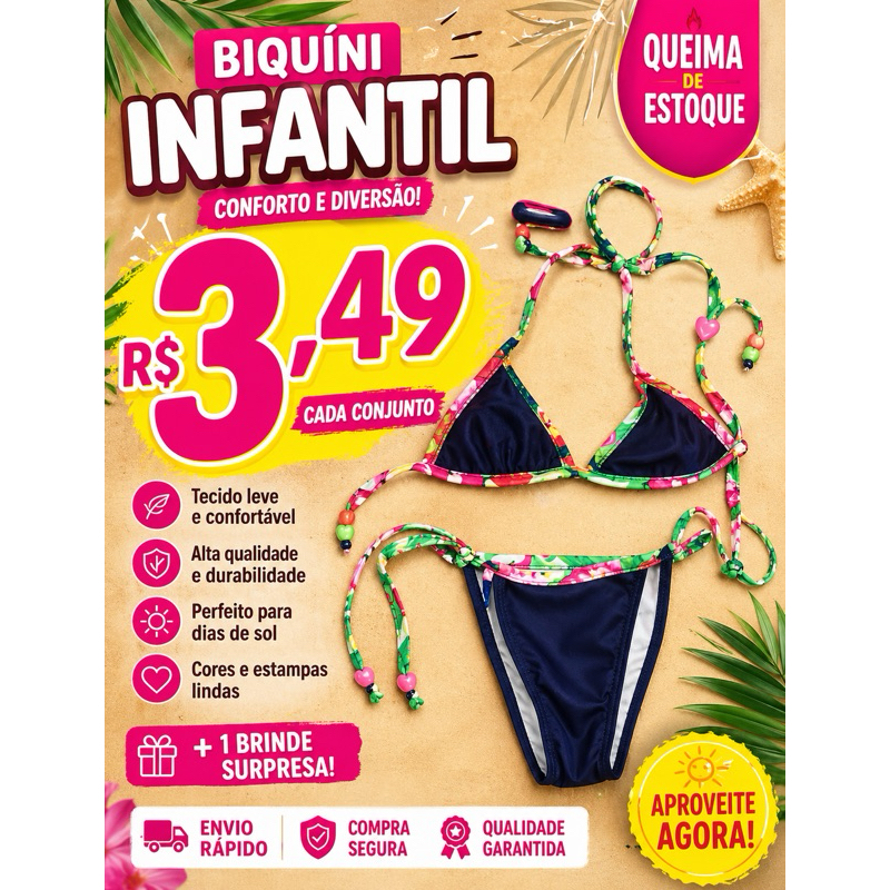 Biquíni Infantil Promoção Barato Conjunto Menina Verão Queima de Estoque