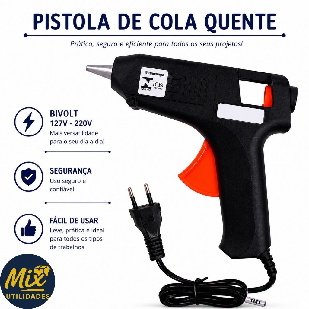 Pistola Bivolt Cola Quente Profissional Artesanato Escolar Escritório