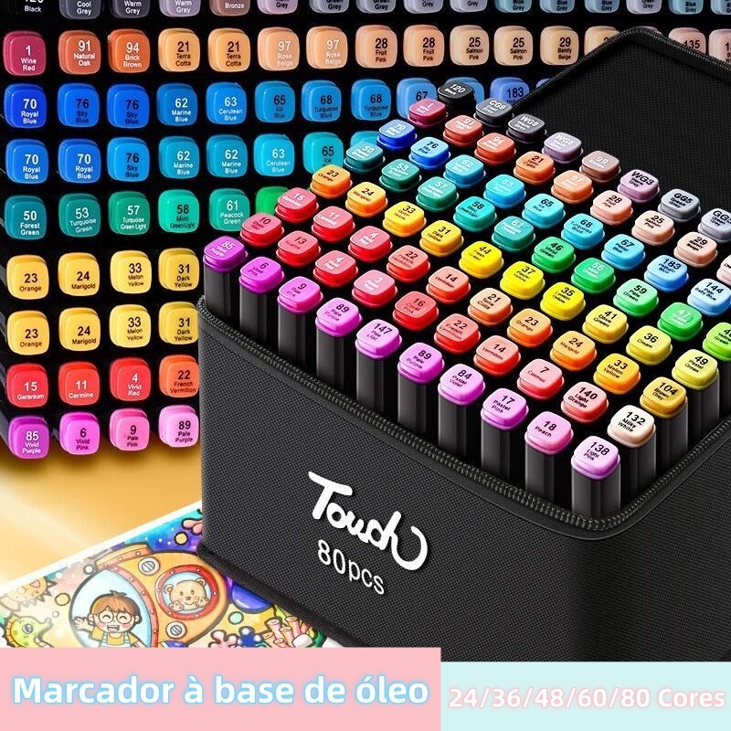 24/36/48/60/80 Cores Caneta Marcadora De Cabeça Dupla Oleosa Montagem Artística Para Estudantes Material Escolar