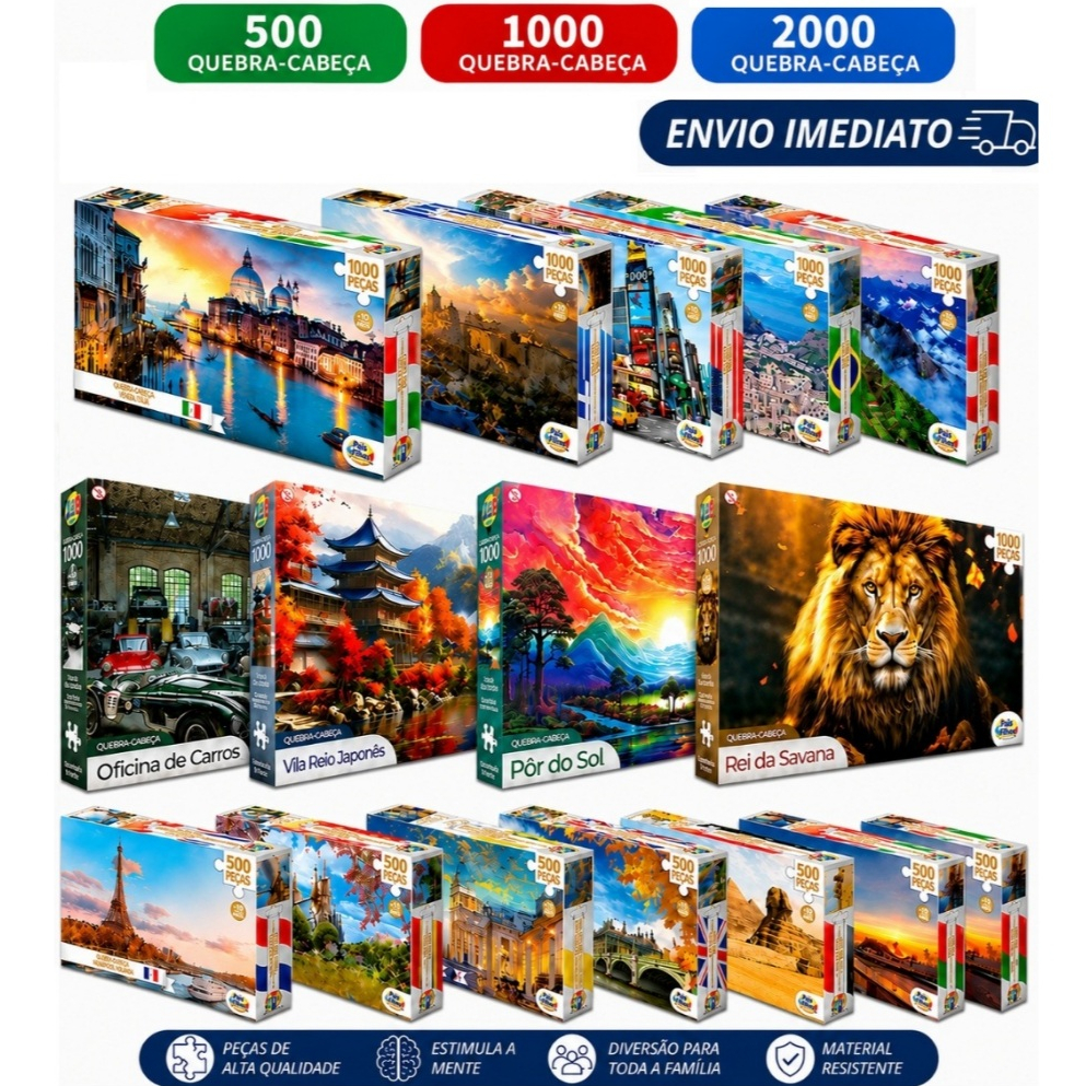Quebra Cabeça 500 Peças - 1000 Peças - 2000 Peças Peças Premium - Escolha Desenhos