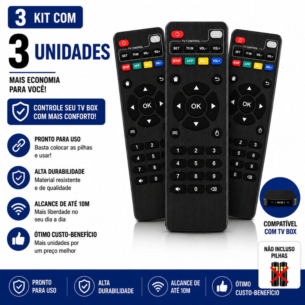 KIT Controle Remoto Para Tv Botões Inteligentes Box