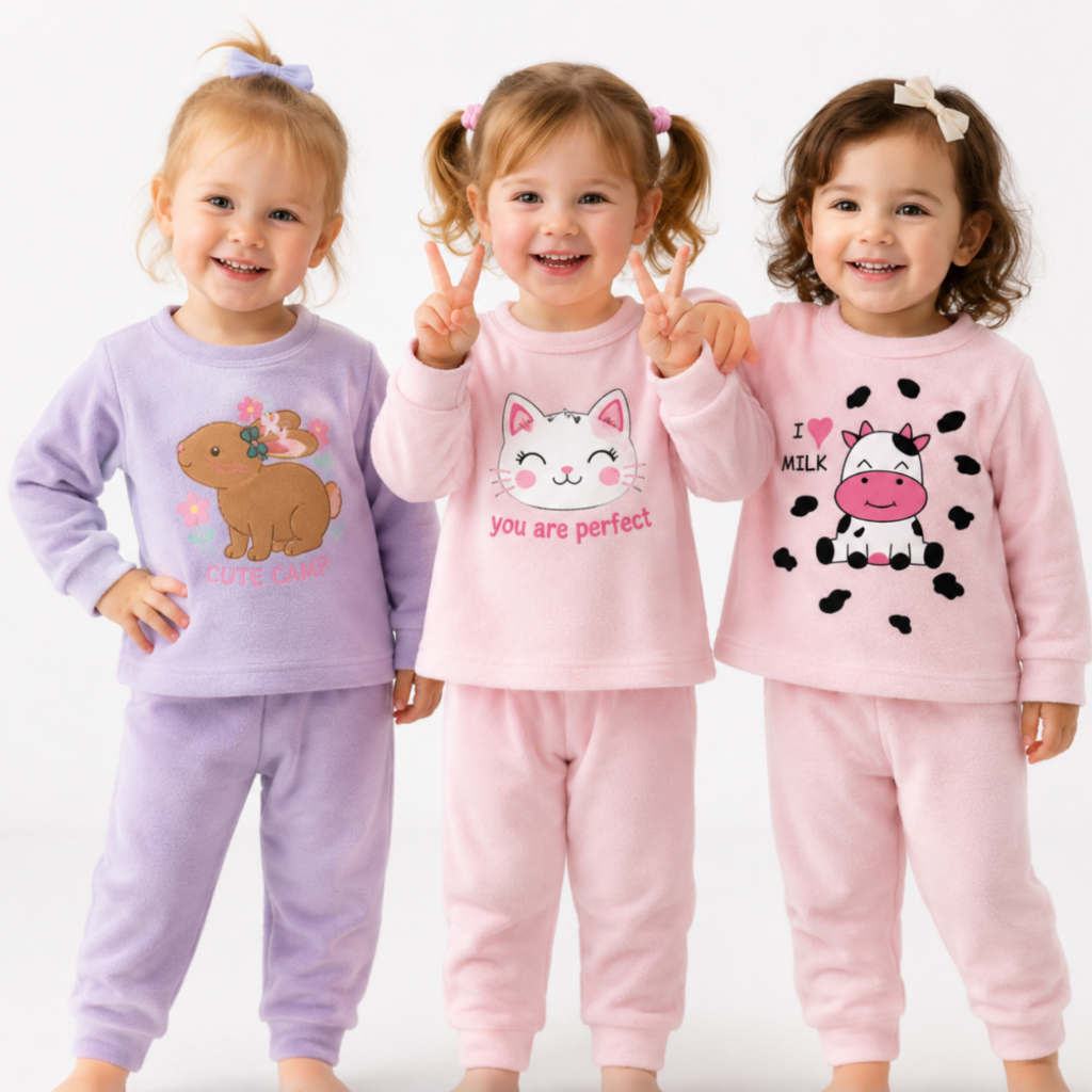 Kit 4 Peças Soft conjunto  Infantil Menina Inverno 2 Conjuntos Sortidos P ao G (1 a 3 Anos) Super Macio e Quentinho