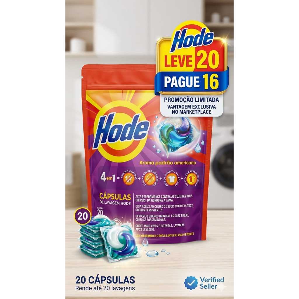 Cápsulas De Lavar Roupas HODE 4 Em 1 Com Aroma Padrão Americano Pack Promocional leve 20 pague 16