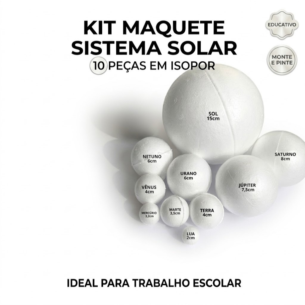 Kit Maquete Sistema Solar Isopor 10 Peças Planetas Sol Lua Escolar Ciências Infantil Educativo DIY