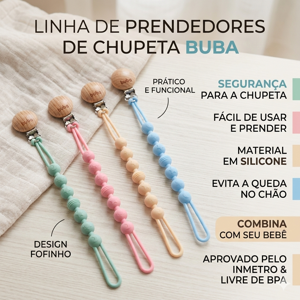Prendedor De Chupeta Em Silicone Buba Menino e Menina