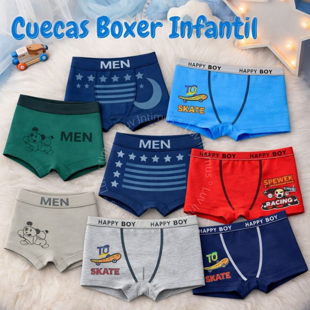 Kit 9,6 ou 3 Cuecas Boxer Infantil Menino Sem Costura Premium