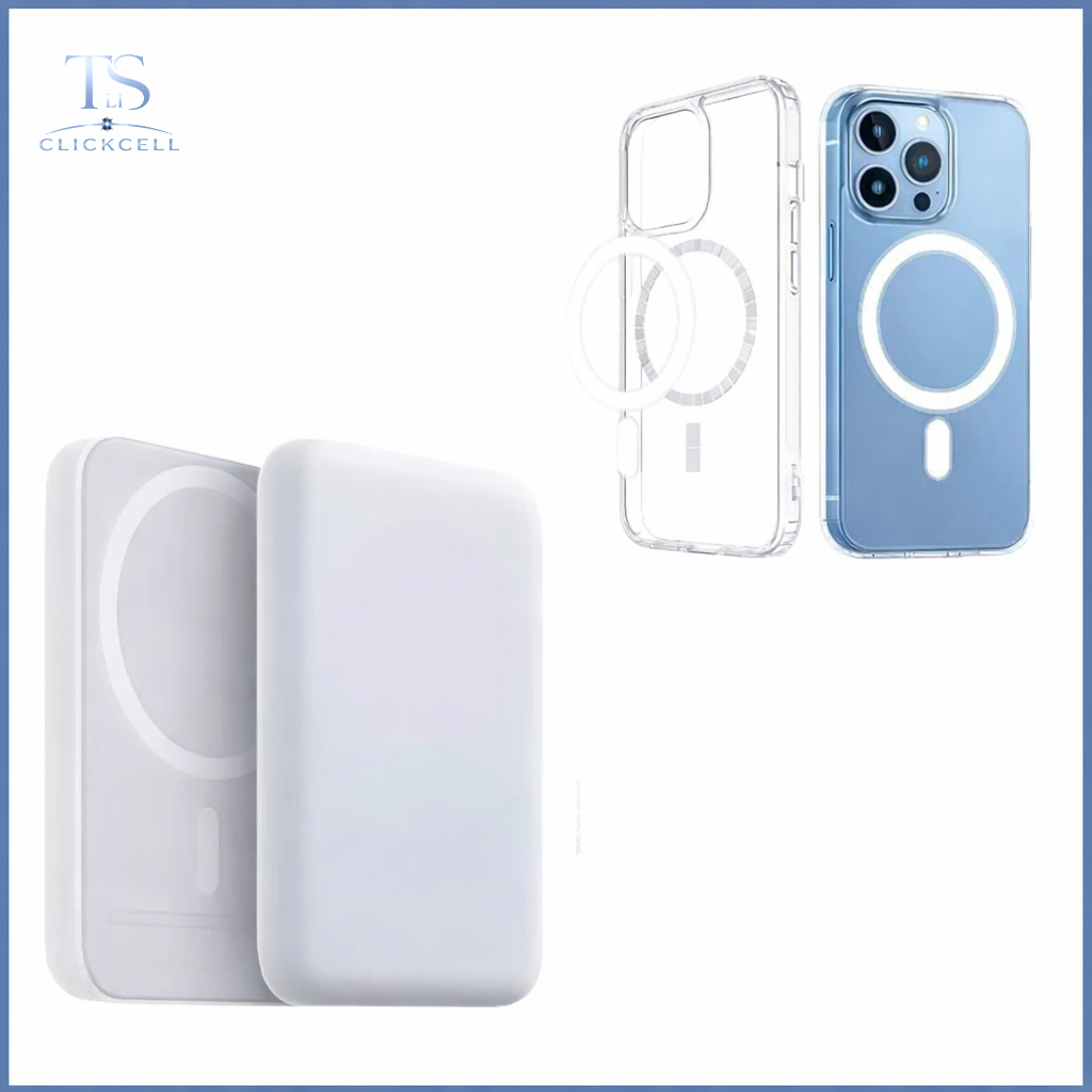 Kit Carregador Portátil Indução  + Capa Magsafe Compatível Com IP - Sem Fio 5000 mAh