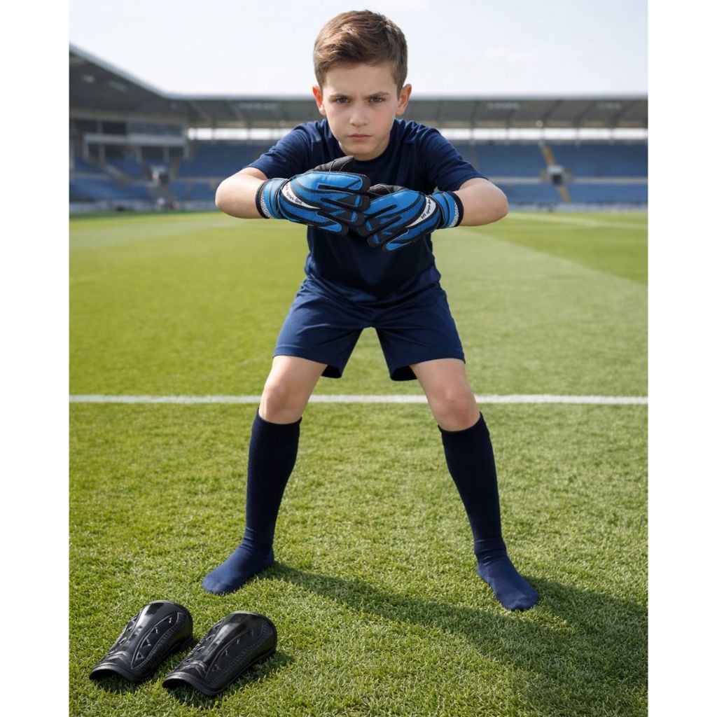 Kit Goleiro Infantil Completo Luva de Goleiro Infantil + Meião + Caneleira Futebol Society