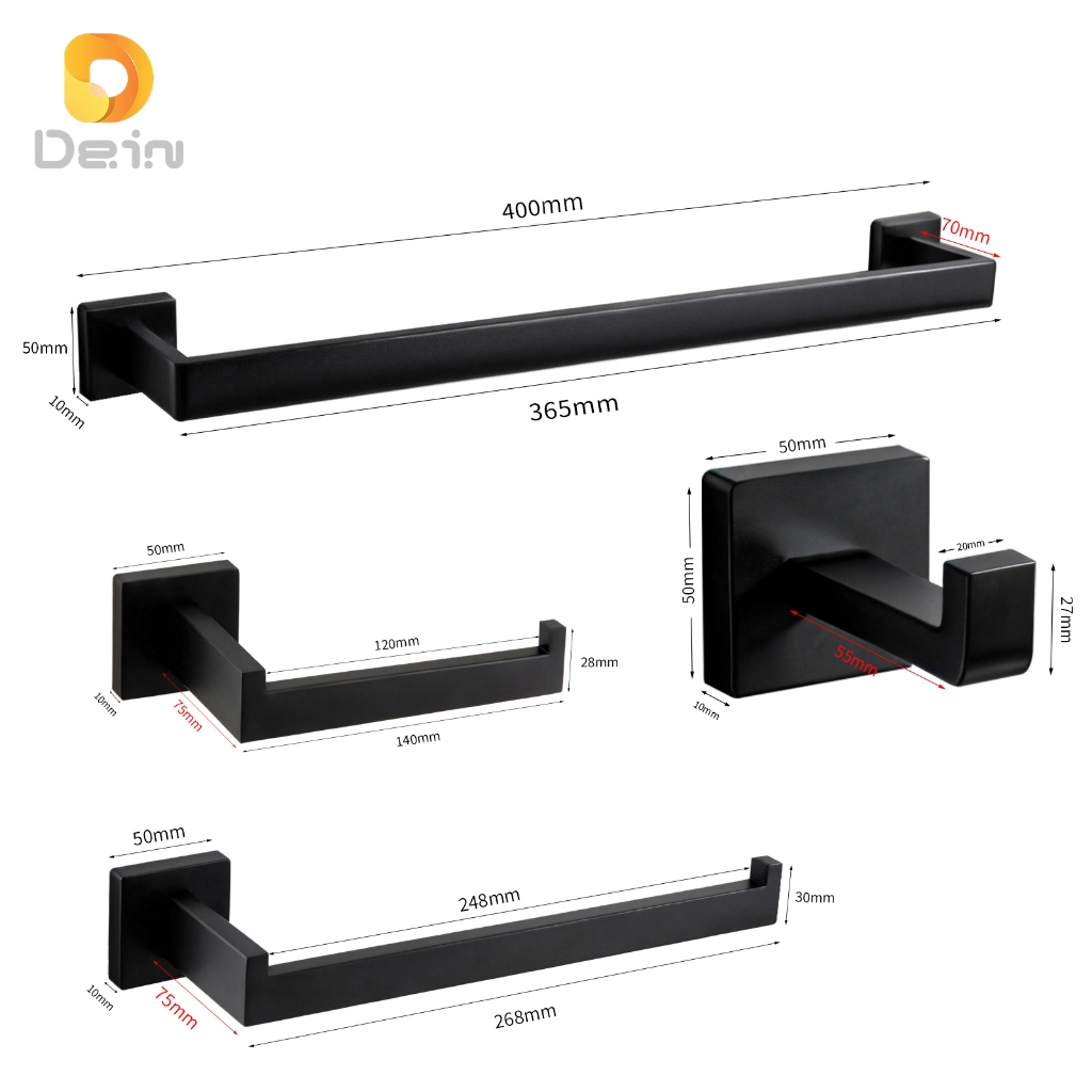 Kit 4 Banheiro Aço Inox Preto Fosco/Dourado Brilhante Toalheiro 40/60cm