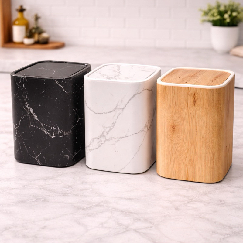 Lixeira Basculante Design Mármore 26cm Plástico Banheiro Lavabo Cozinha