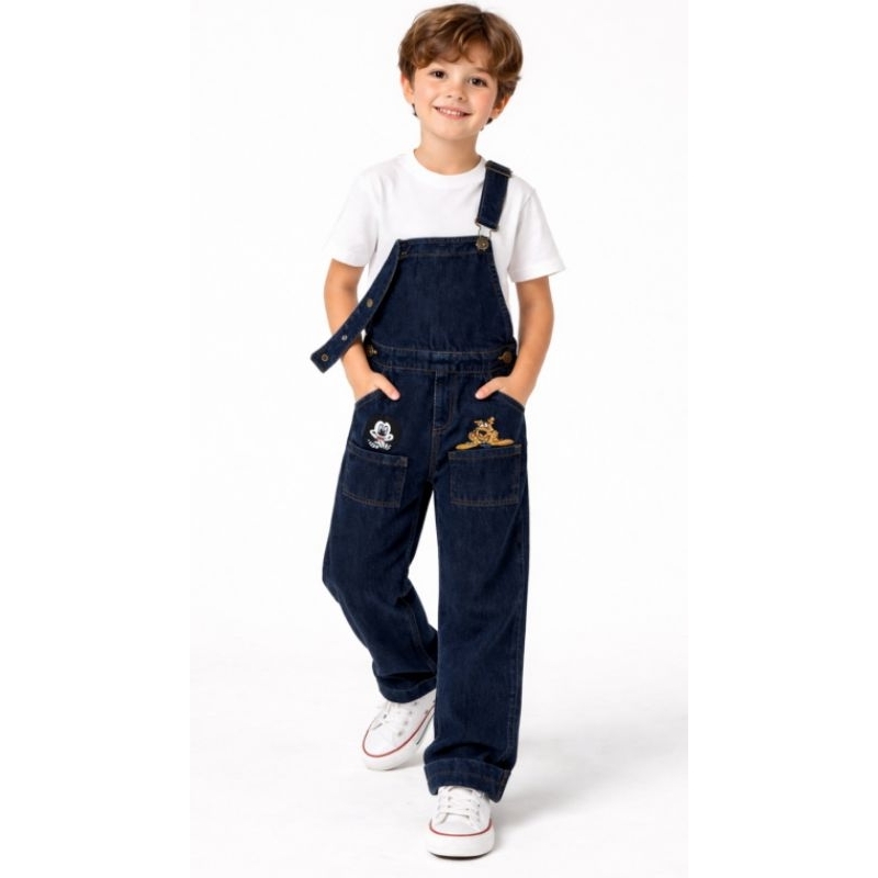 JARDINEIRA JEANS INFANTIL JUVENIL MENINO  PERSONAGENS DO 2 ao 12