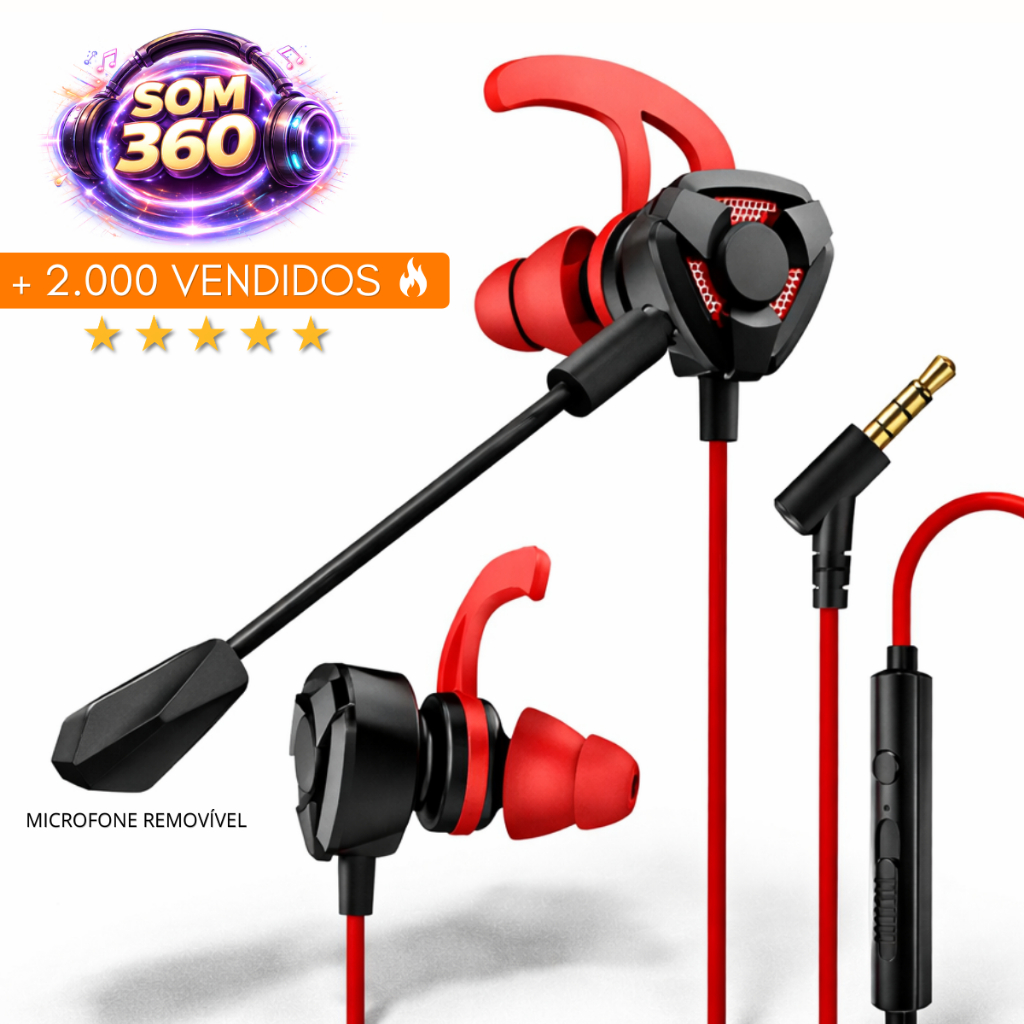 Headset Fone Gamer Intra Auricular Com Microfone P3 Celular PC PS4 Xbox Free Fire PUBG COD