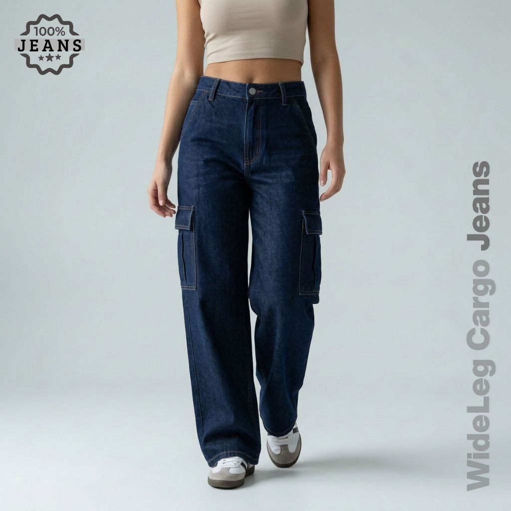 Calça Jeans Feminino Wide Leg Cargo Pantalona Boca Larga Jeans Original Premium 34 ao 44