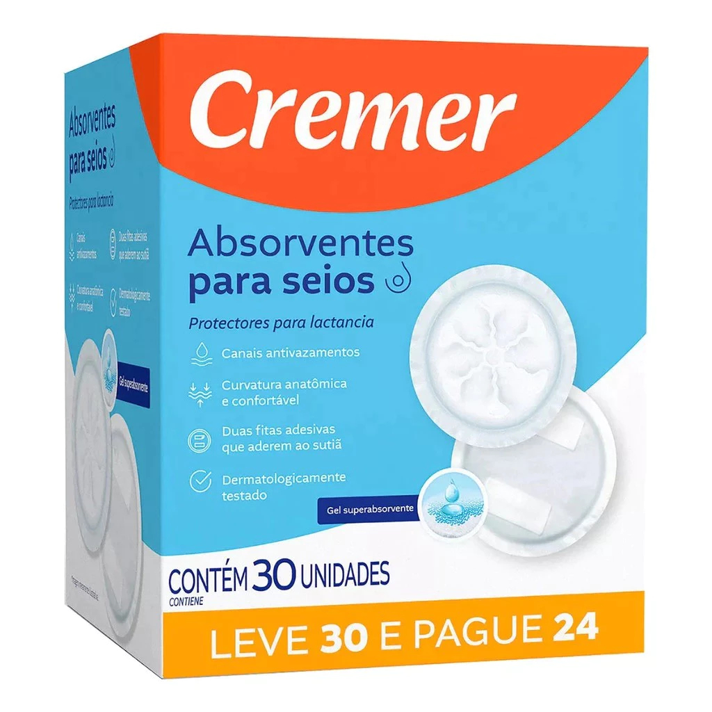 Absorvente De Seios Cremer 30 unidades - Absorventes Para Seios Cremer