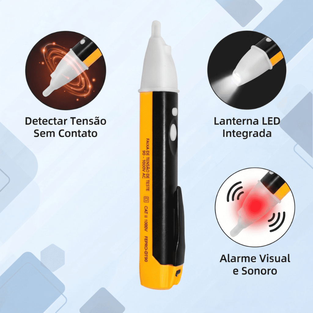 Caneta detectora de tensao - detector teste e corrente - voltagem eletrica led - sonoro bip