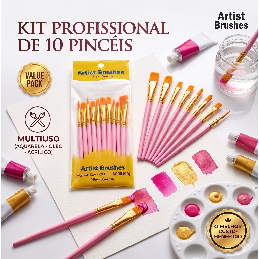 Conjunto De Pincéis Profissionais De 10 Peças-De Cabelo De Nylon Para Acrílico/Óleo/Aquarela