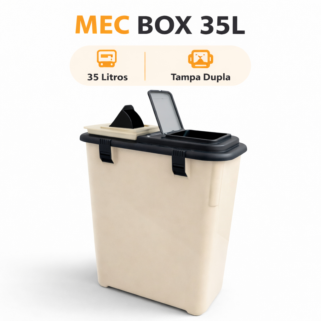 Dispenser Mec Box 35L Porta Ração para Cachorro e Gato | Pote Hermético com Tampa  Armazena até 15kg