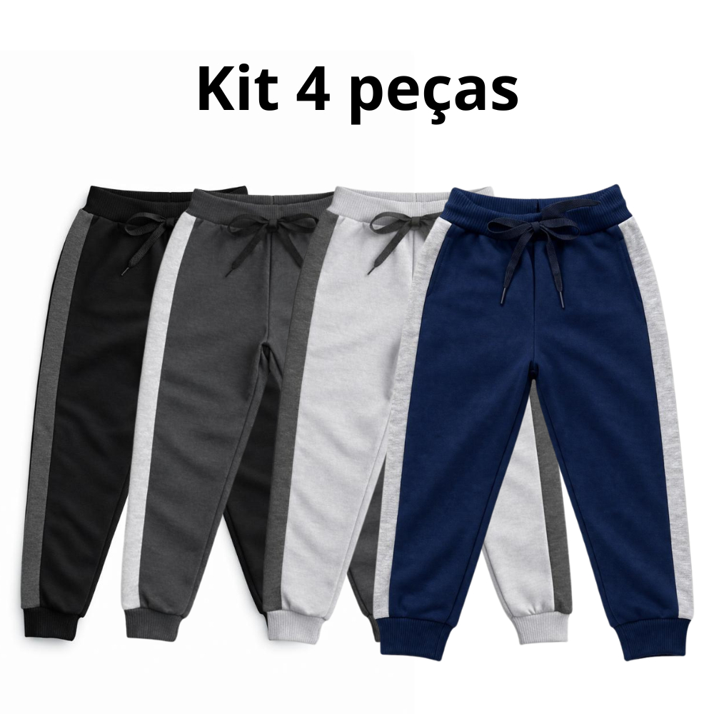 Kit Calças Moletom Listrada Bicolor Infantil Unissex Menina Menino Outono Inverno Confortavel para o dia a dia