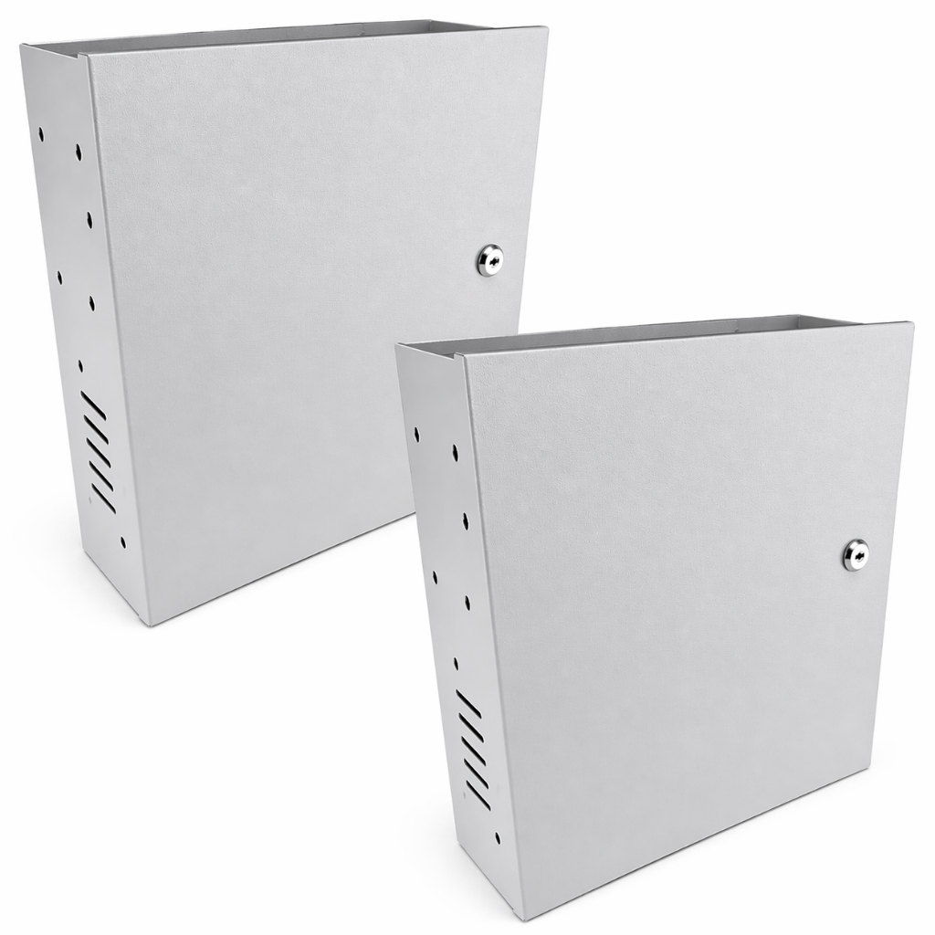 Kit 2 Caixas Mini Vertical Com Fechadura Dvr Cftv Metalica